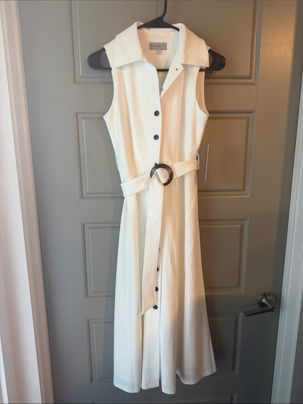 NWT Marc New York Sleeveless White Maxi Shirt Dress with Ring Buckle Belt